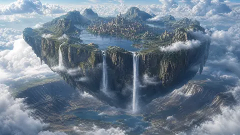 Floating Island Town Above Crater