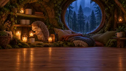 Hedgehog Arranging Candles in Burrow