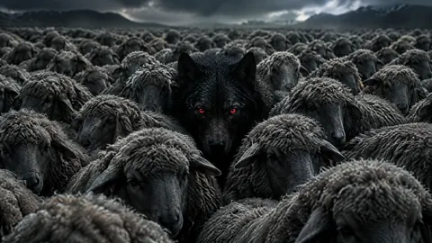 Black Wolf Among Sheep