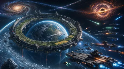 Orbital Station Above Blue Planet