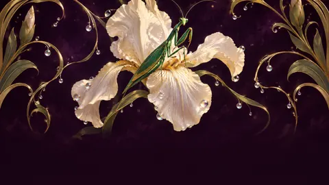 Praying Mantis on Ivory Iris