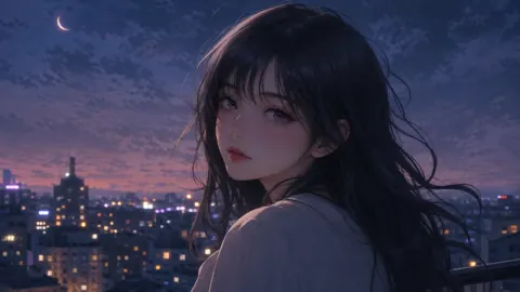 Black-Haired Woman on Rooftop