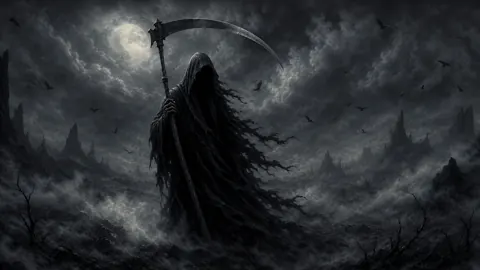 Grim Reaper Under Full Moon