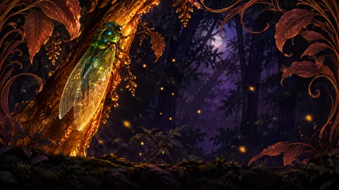 Green Cicada on Amber Branch