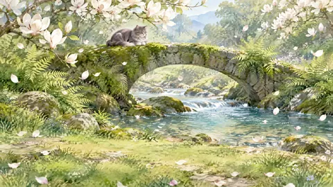 Gray Cat on Mossy Bridge