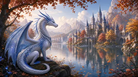 White and Blue Dragon by Lake