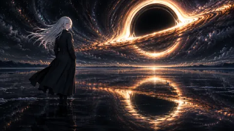 White-Haired Woman Before Black Hole