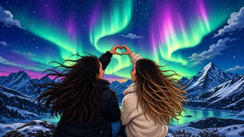 Two Girls Under Aurora