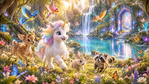 Baby Unicorn With Forest Friends