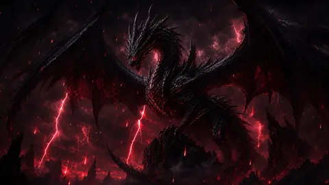 Spiked Dragon Over Volcano