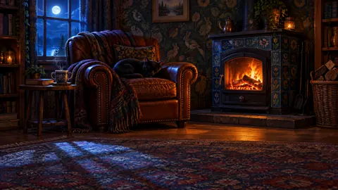 Black Cat by Tiled Stove