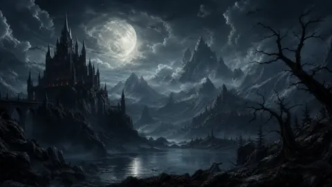 Gothic Castle Above Misty Lake