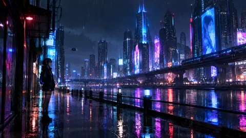 Girl Beneath Neon Tracks