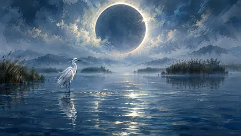 White Heron Beneath Eclipse