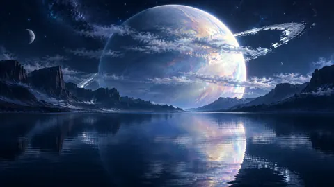 Pearlescent Planet Above Lake