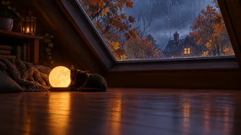 Black Kitten by Moon Lamp