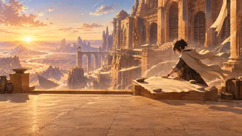 Cloaked Cartographer Above Desert Archive