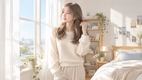 Woman in Sunlit Bedroom