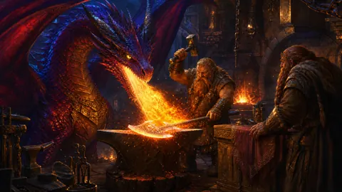 Wyvern Forging a Battleaxe