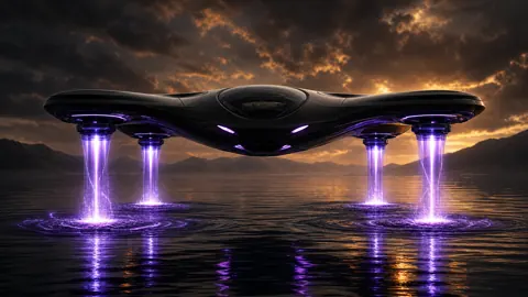 Black Spaceship Over Mountain Lake