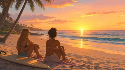 Two Women by Surfboard