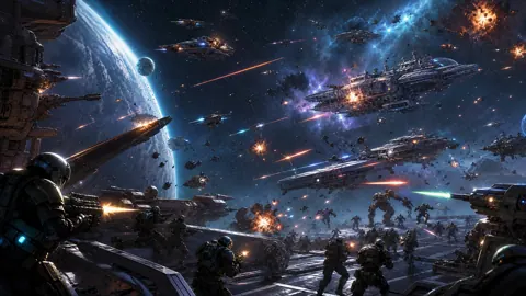 Sci-Fi Space Battle Over Planet