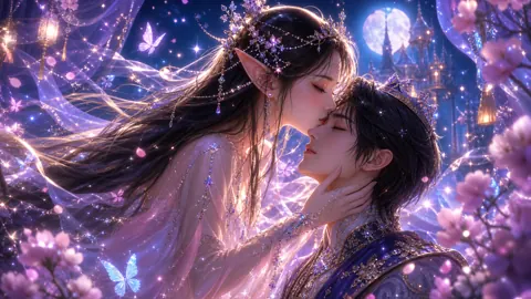 Elf Kissing Prince Under Moon