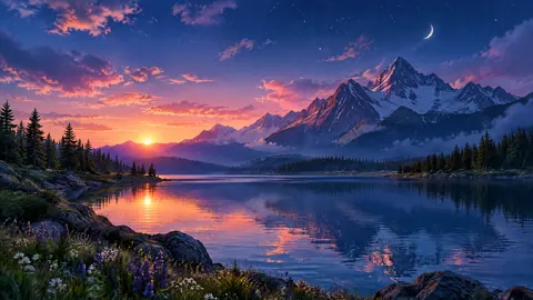 Alpine Lake Sunset Reflection