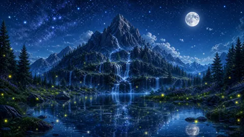 Moonlit Mountain Waterfalls