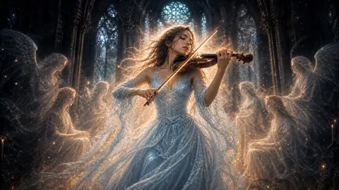 Violinist With Angels in Church