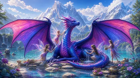 Blue Wyvern by Mountain Lake