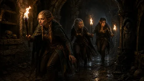 Three Elves in Skull Catacombs