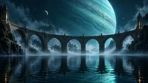 Stone Bridge Under Turquoise Planet