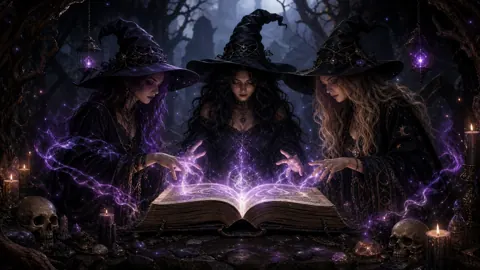 Three Witches With Grimoire
