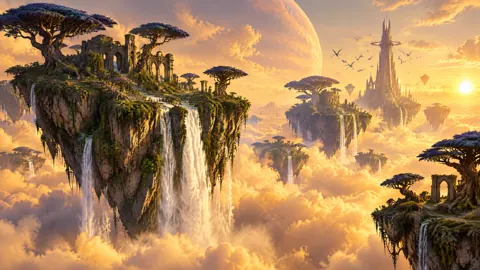 Floating Islands Above Golden Clouds