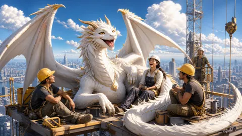 White Wyvern With Construction Workers