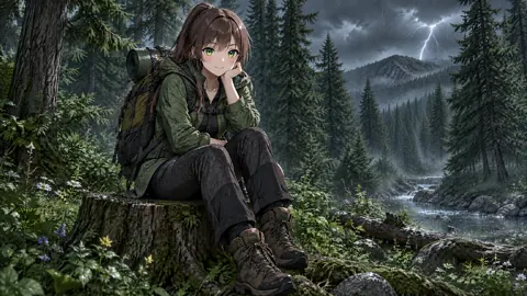 Hiker Resting in Rainstorm
