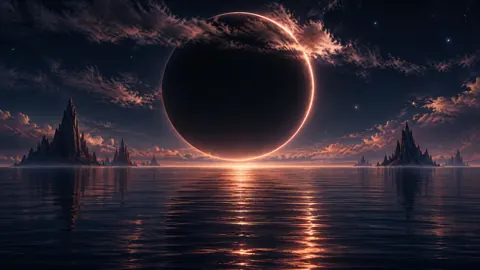 Rose-Gold Planet Over Sea