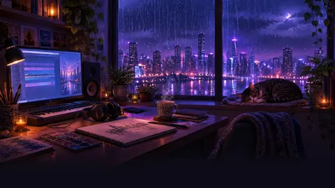 Cozy Desk With Sleeping Cat