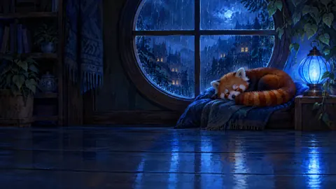Sleeping Red Panda by Rainy Window