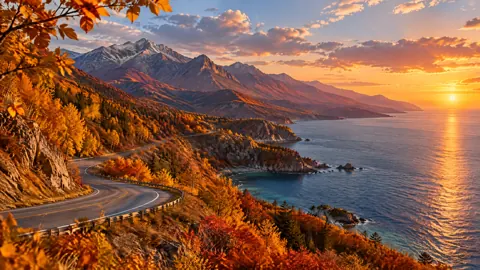 Autumn Coastal Road at Sunset
