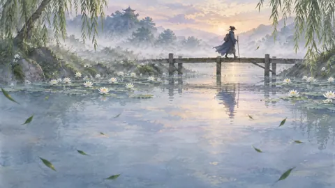 Cloaked Wanderer on Lily Bridge