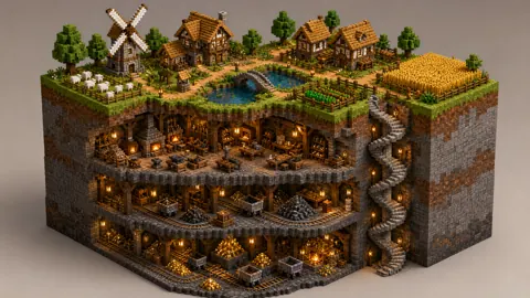 Medieval Village With Layered Mines