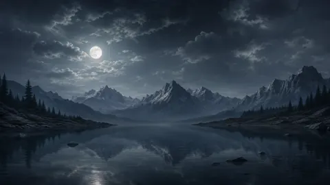 Moonlit Mountain Lake Reflections