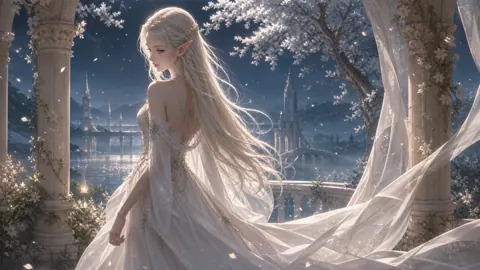 Elf Woman on Moonlit Terrace