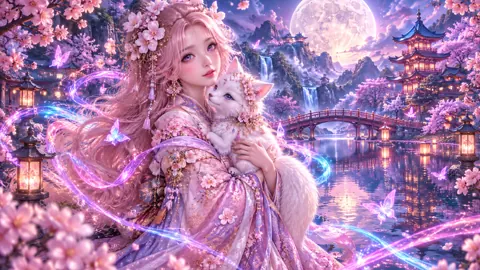 Pink-Haired Fairy With White Fox