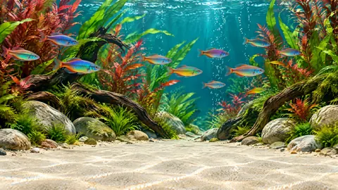 Rainbowfish Among Driftwood Plants