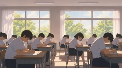 Anime Students Taking an Exam
