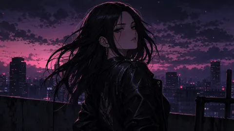 Black-Haired Woman on Neon Rooftop