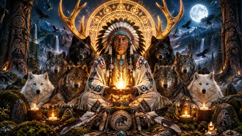 Elder With Wolves and Flame